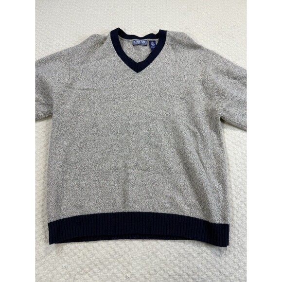 Structure V-Neck Sweater Tennis Lambswool | Cream & Blue‎ | Size X-Large - Picture 3 of 15